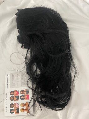 Jet black half wig curling iron safe